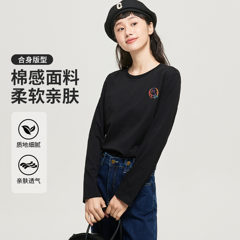 真维斯Z+女装 甜酷简约印花打底衫圆领百搭纯棉长袖T恤X
