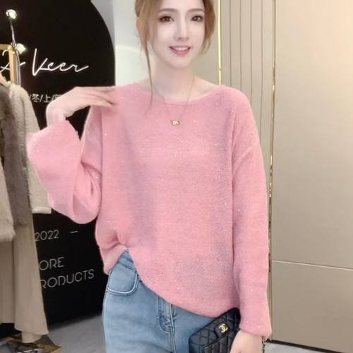 法式设计感慵懒风时尚亮片宽松针织衫小衫女春季新款别致绝美上衣 - 图0