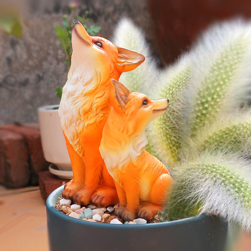九尾狐狸多肉花盆造景装饰摆件户外魔性仿真小白狐花盆布置微景观,淘宝优惠券,粉丝福利购,淘宝优惠卷