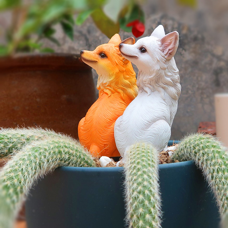 九尾狐狸多肉花盆造景装饰摆件户外魔性仿真小白狐花盆布置微景观,淘宝优惠券,粉丝福利购,淘宝优惠卷