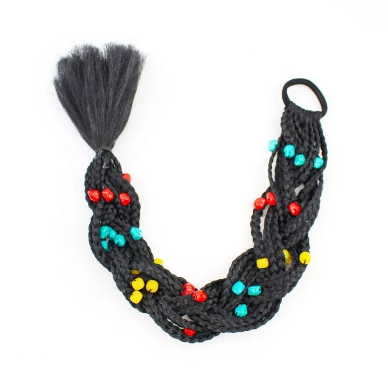 藏式毛线辫彩色珠子装饰马尾假发绑带式民族风流苏辫子发饰,淘宝优惠券,粉丝福利购,淘宝优惠卷