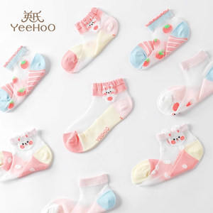 英氏儿童夏季袜子薄款女童中筒袜地板袜小女孩网眼短袜地板防滑袜
