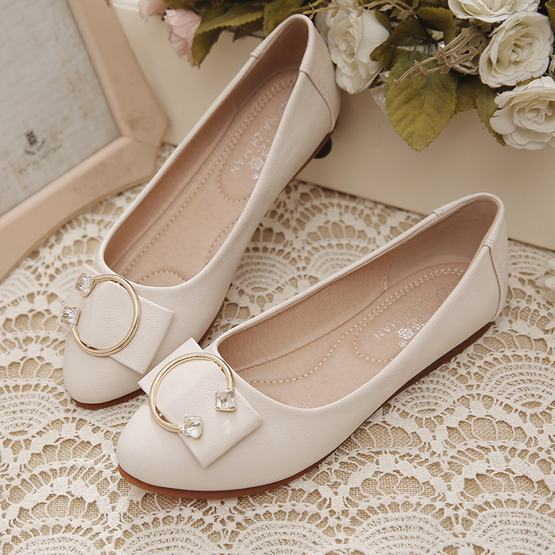 单鞋女春秋2023新款韩版浅口水钻软底防滑妈妈豆豆鞋四季平底鞋女,淘宝优惠券,粉丝福利购,淘宝优惠卷