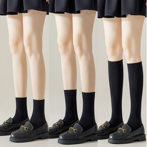 冰丝袜子女夏季薄款天鹅绒短袜冰冰袜春秋白色小腿袜黑色乐福鞋 - 图2