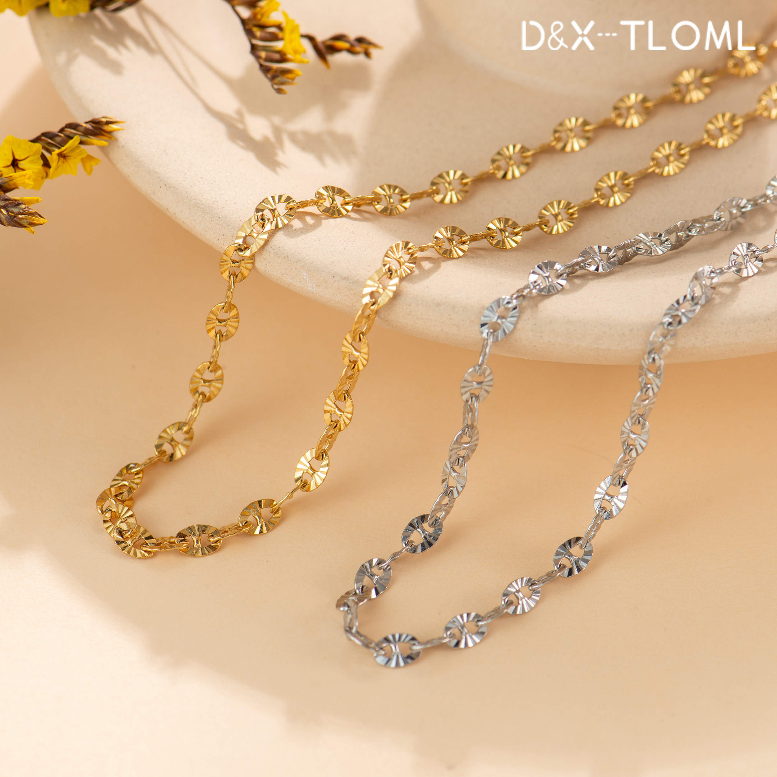 东夏饰品 316钛钢迷你压花猪鼻子链条 炉内电镀18K金太阳花链子,淘宝优惠券,粉丝福利购,淘宝优惠卷