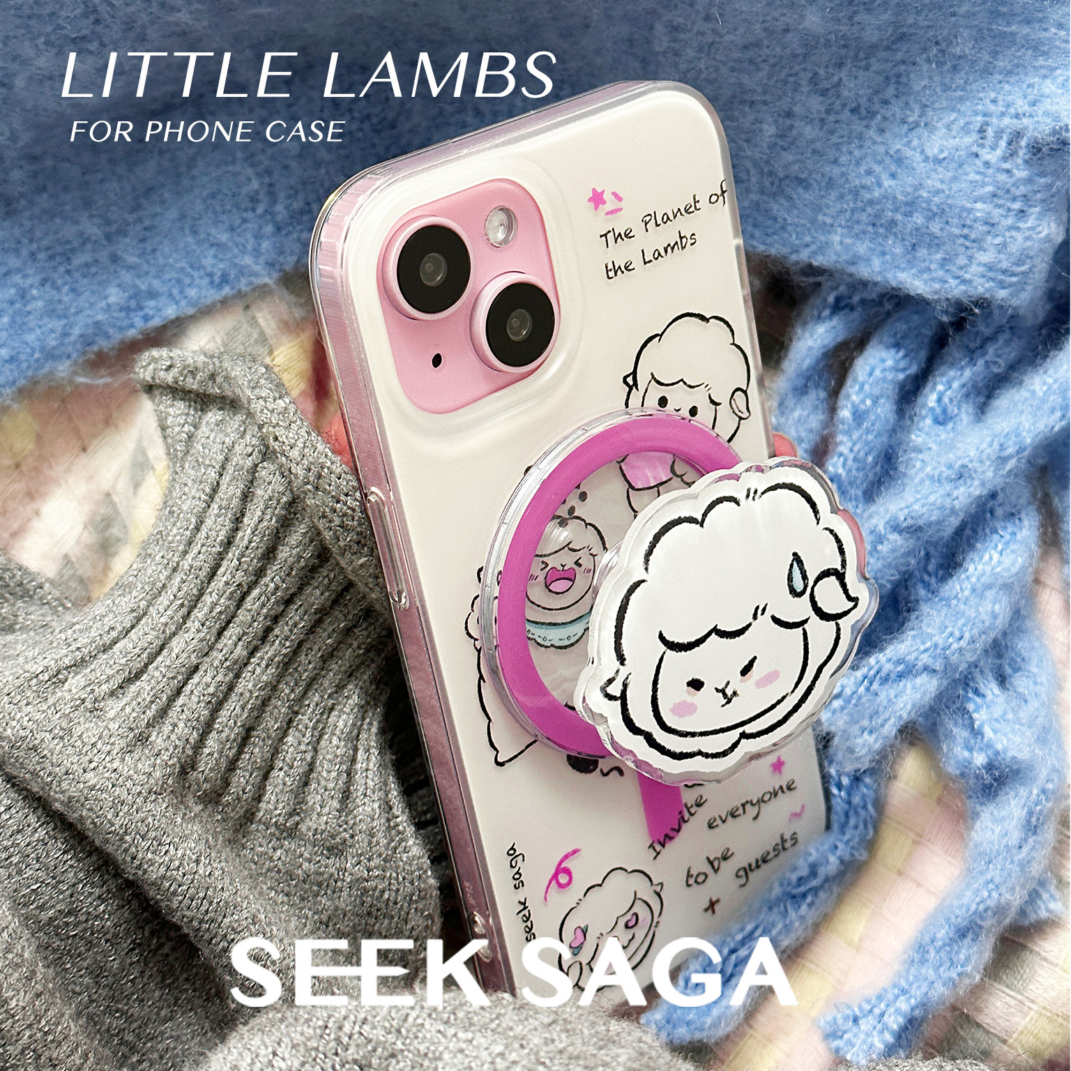 【晁然联名款】SEEKSAGA原创卡通小羊磁吸适用iPhone春天手机壳15promax苹果14小众带磁吸支架可爱不会撞壳-图2