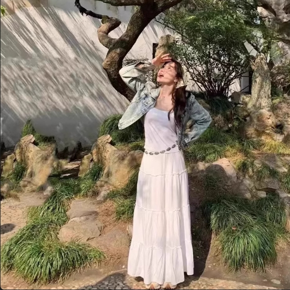 日单女装!层叠长裙A字白色半身裙长裙子蛋糕裙2025夏新款479740 - 图3