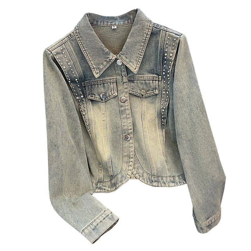 深蓝色重工钉珠牛仔外套女短款2026春秋季新款气质高级感洋气夹克,淘宝优惠券,粉丝福利购,淘宝优惠卷