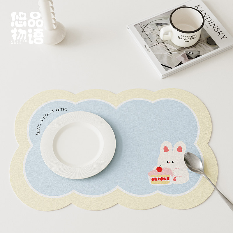 奶兔皮革餐垫午餐垫宠物猫咪狗狗碗垫杯垫隔热pvc防水防油ins可爱,淘宝优惠券,粉丝福利购,淘宝优惠卷