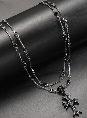 Cross necklace for men women十字架双层项炼时尚嘻哈男女饰品