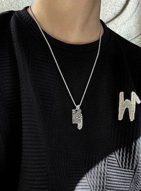 复古鹰翎唐草纹项链潮男