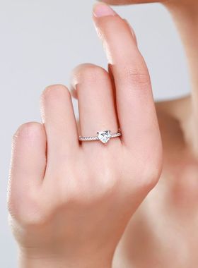 日韩轻奢爱心镶钻戒指女