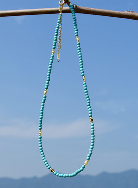 蓝绿松石项链锁骨链女欧美复古