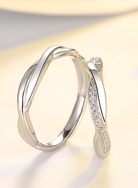 爱的交织情侣戒指S925开口可调节情侣款对戒小众设计情人节礼物