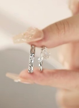 山茶花情侣戒指男女一对