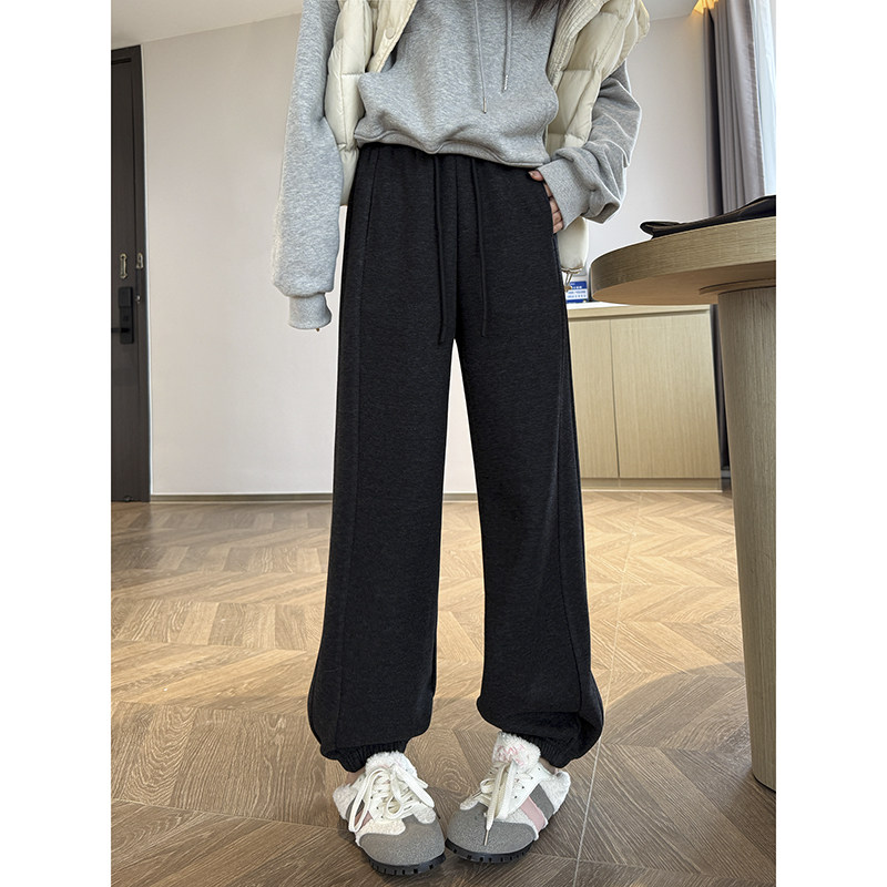 羊毛加绒卫裤女秋冬2025新款高腰休闲哈伦裤直筒收口束脚运动裤子,淘宝优惠券,粉丝福利购,淘宝优惠卷