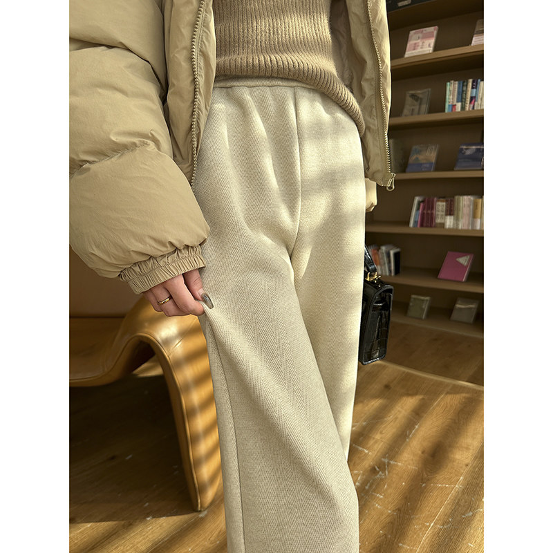 高端毛呢裤子女秋冬2025新款加厚窄版直筒裤醋酸羊毛人字纹阔腿裤,淘宝优惠券,粉丝福利购,淘宝优惠卷