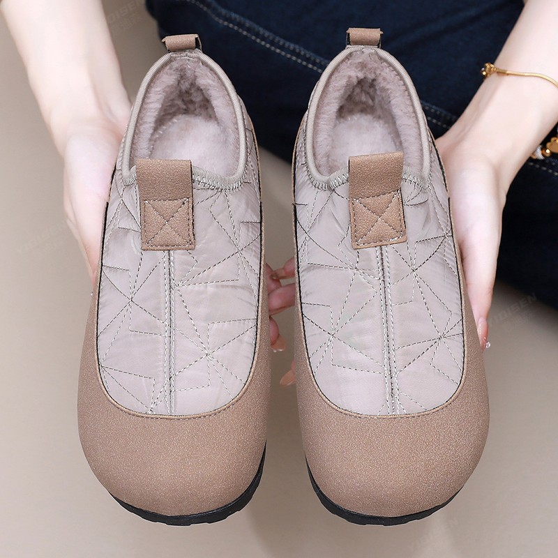 意迪森明星同款女冬季一脚蹬妈妈鞋子软底时尚雪地靴防滑百搭短靴 - 图1