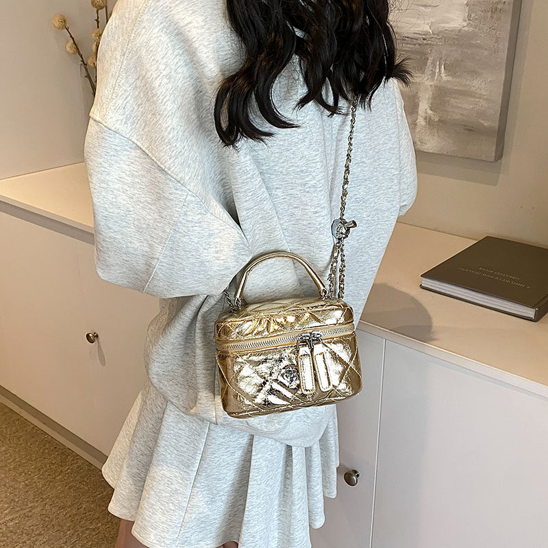 韩版金色小包包女2024新款菱格链条包高级感洋气斜挎包爆款小方包,淘宝优惠券,粉丝福利购,淘宝优惠卷