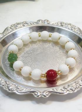 招财大红色国潮四叶草串珠手链