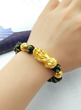 貔貅手链六字真言男女手链情侣简约设计个性貔貅手链时尚潮流首饰