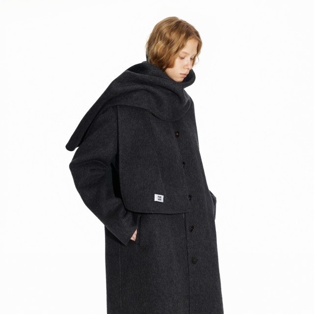 PUKI 65% wool double-sided wool simple two-wear long scarf coat
