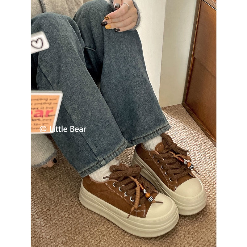 小熊出走可可棕厚底圆头板鞋女2025新款秋冬美拉德增高复古休闲鞋,淘宝优惠券,粉丝福利购,淘宝优惠卷