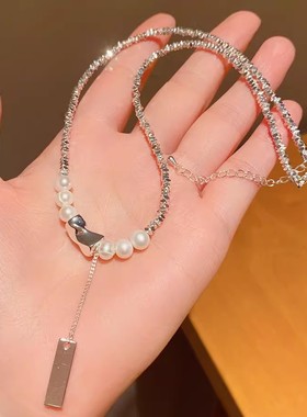 碎银子不规则拼接珍珠项链