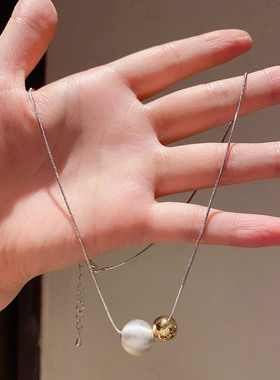 简约双色球项链时尚气质毛衣链女
