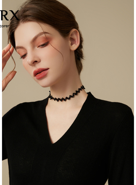 JXRX黑色水晶项链女高级感