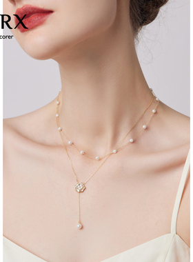 双层山茶花珍珠项链女高级感