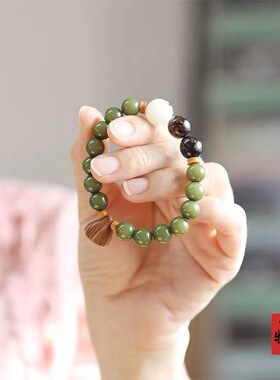 天然菩提子手串绿菩提根手链桃木莲蓬配饰佛系清新盘玩男女款