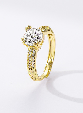 抖音快手跨境直播热销两克拉仿莫桑钻流行戒指女简约结婚钻戒