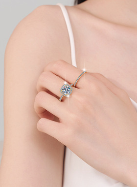 s925纯银戒指镀18K黄金色简约饰品一字排戒D色莫桑石指环跨境