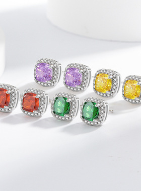 爆闪彩宝冰花切公主方包套装跨境欧美热销高碳钻戒指耳钉项链手链