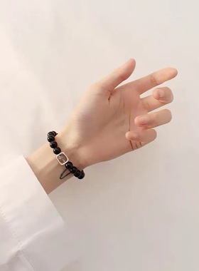 新款韩版黑曜石手链情侣款轻奢小众高级感简约风原創设计情侣手链