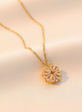 项链女 爱心四叶花一款两戴ins网红新款小众设计日韩风锁骨链饰品