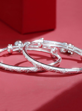 江铭祥云铃铛儿童镀银手镯男女小孩宝宝满月周岁婴儿礼物传统饰品