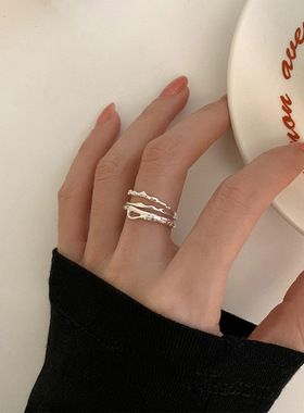 极简几何不规则戒指女叠戴百搭冷淡风925银开口指环甜酷食指戒潮