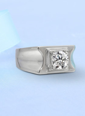 戒指男几何豪华简单休闲个性潮流钻石钻戒一克拉莫桑石男戒银戒指