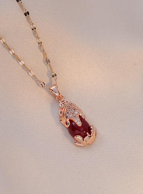 项链女 日韩风复古红色貔貅ins时尚网红锁骨链镀真金短款脖链