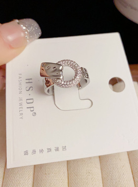日韩小众简约设计感金属满钻戒指女高级时尚开口皮带扣食指戒配饰