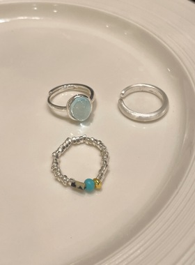 碎银子湖蓝色宝石戒指女开口气质冷淡风指环网红时尚个性食指戒潮