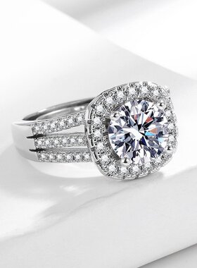 网红直播热销豪华两克拉镶嵌方包锆石戒指女轻奢风个性指环食指戒