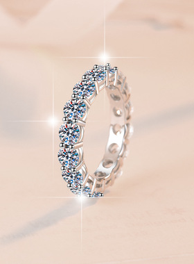 古巴满钻排戒4m莫桑石戒指女时尚百搭首饰品跨境s925纯银指环