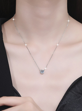 小气泡吊坠s925纯银锁骨链简约高级感银饰品跨境莫桑石项链女