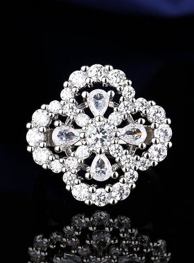 直播爆款重工高级感满钻四叶草四件套装项链手链耳钉戒指女饰品