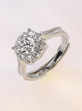 表白婚戒花瓣仿真莫桑石钻戒开口女戒指 求爱结婚锆石微镶银指环