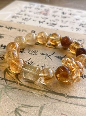 天然发晶黄塔晶水晶手链大颗粒珠子发晶柱子高级感水晶手串送闺蜜