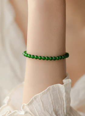 天然绿玉髓手链女 2-4mm细款复古平安珠中国风圆珠手链夏饰品